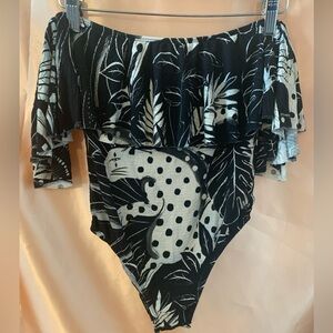 Off-Shoulder Black and White Printed Women's Top